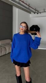 Cross Crew Neck Basic Sax Blue Sweater