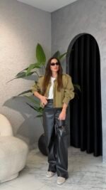 Leather Palazzo Pants Black
