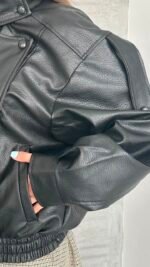 High Collar black Leather Jacket – Image 5