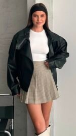 High Collar black Leather Jacket – Image 2