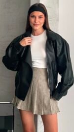 High Collar black Leather Jacket