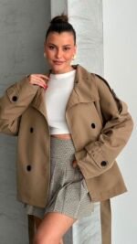 Stand Collar Belted Mink Trench Coat – Image 5
