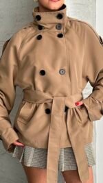 Stand Collar Belted Mink Trench Coat – Image 4
