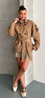 Stand Collar Belted Mink Trench Coat