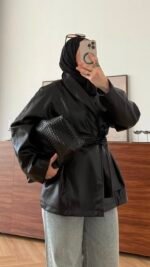 Leather Trench black doublé – Image 2