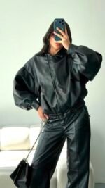 Zra Model Leather Biker Jacket black