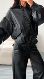 Zra Model Leather Biker Jacket black – Image 2