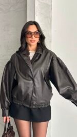 Zra Model Leather Biker Jacket Brown
