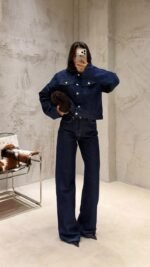 Glittered Set Wide Leg Jean Navy Blue