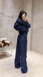 Glittered Set Wide Leg Jean Navy Blue – Image 2