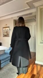 Three Button Belted Coat BLACK – Image 3