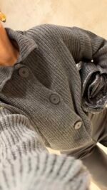 Large Buttoned Knitted Cardigan Dark Grey – Image 2