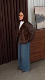 Zra Model Premium Biker Coat Marron – Image 3