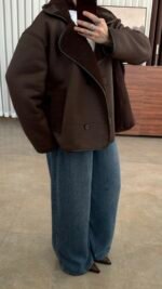 Zra Model Premium Biker Coat Marron – Image 4
